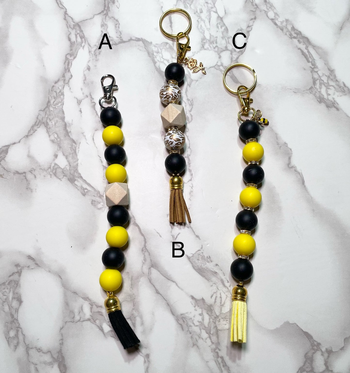 Black and Yellow Beaded Lanyard Keychain