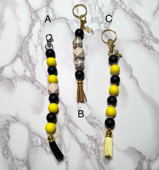 Black and Yellow Beaded Lanyard Keychain