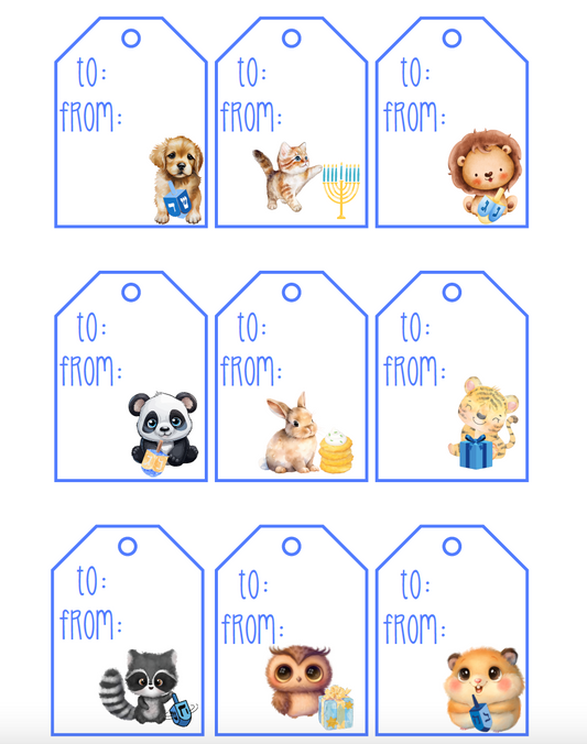 Animal Hanukkah Printable Gift Tags