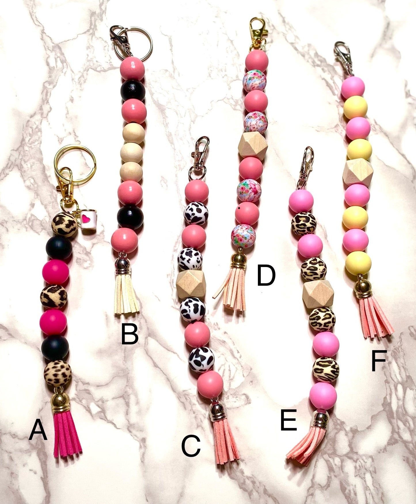 Pink Themed Beaded Lanyard Keychain