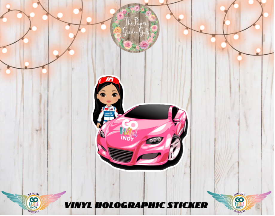 Go Wild Indy Racecar Driver Vinyl Holographic Sticker