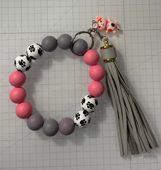 Paw Print Wristlet Keychain with Tassel