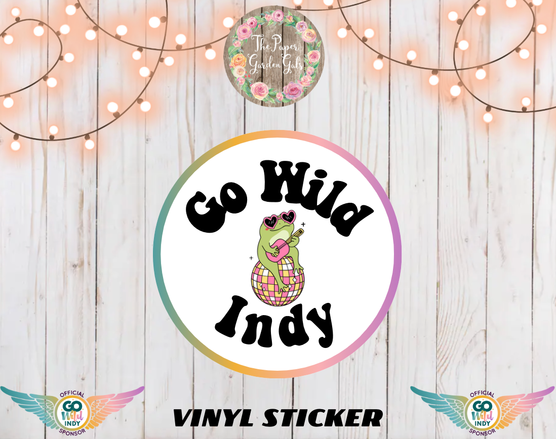Go Wild Indy Frog on a Disco Ball Vinyl Holographic Sticker