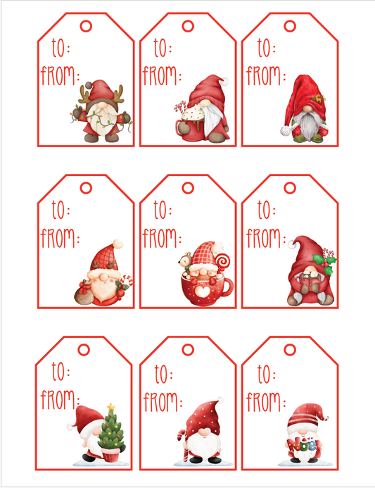 Christmas Gnomes Printable Gift Tags