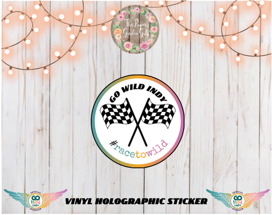Go Wild Indy Flags Vinyl Holographic Sticker (White Outline)