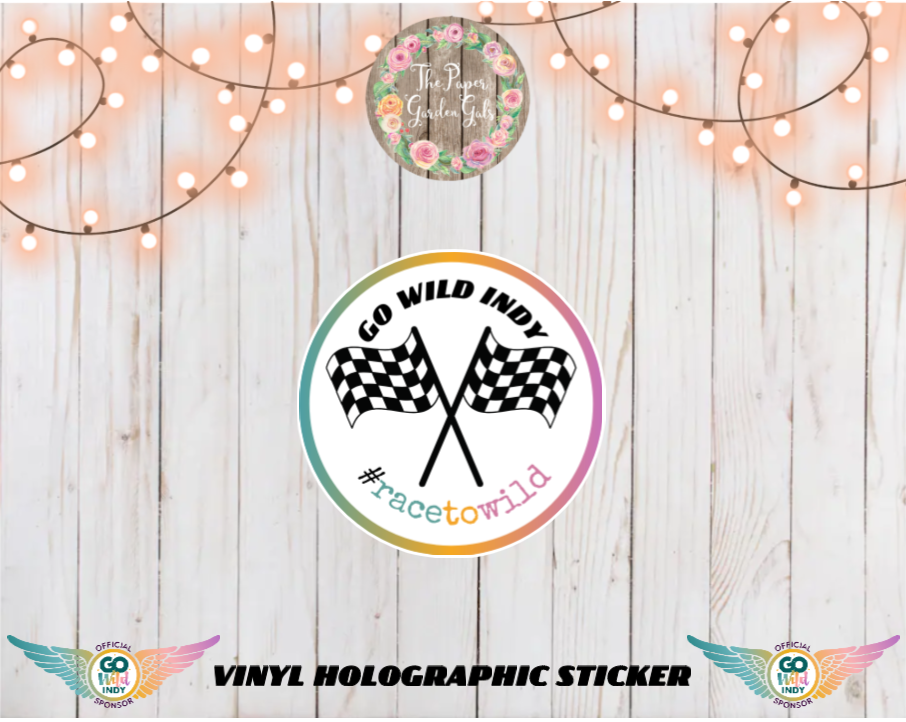 Go Wild Indy Flags Vinyl Holographic Sticker (Black Outline)