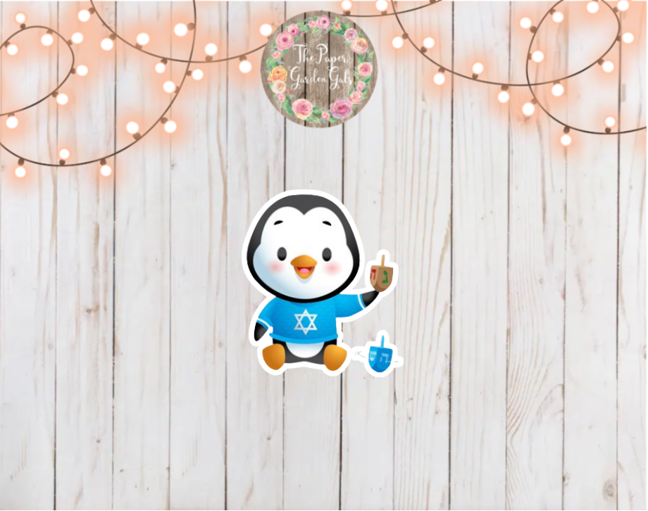 Hanukkah Penguin Holographic Vinyl Sticker