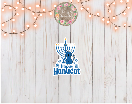Happy Hanucat Menorah Holographic Vinyl Sticker