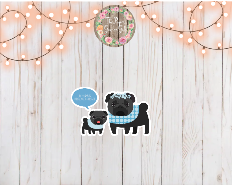 Happy Hanukkah Pugs Holographic Vinyl Sticker
