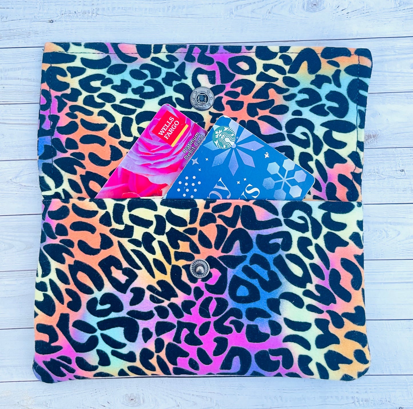 Green Floral Snap Fabric Closure Credit Card/Wallet Holder