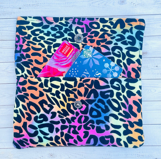 Rainbow Cheetah Snap Fabric Closure Credit Card/Wallet Holder