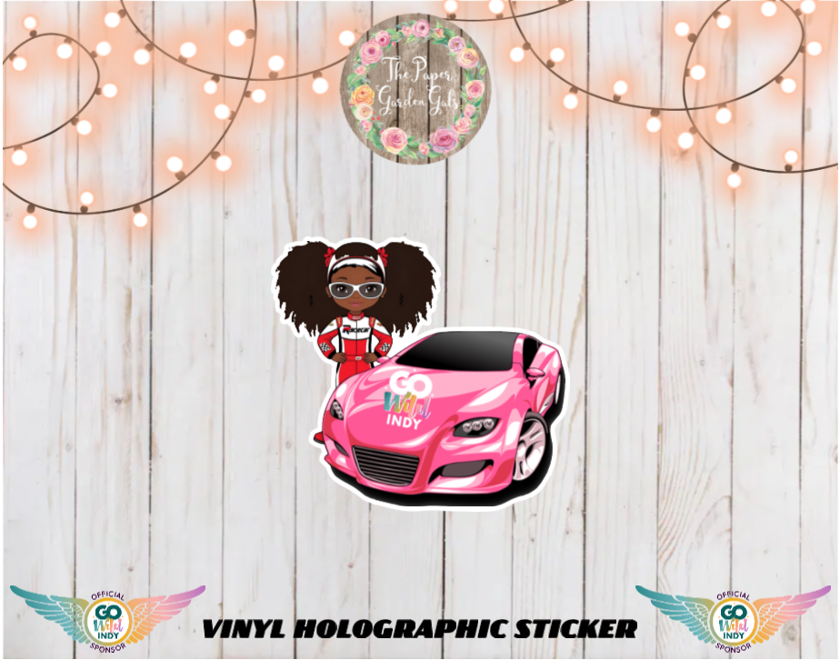 Go Wild Indy Racecar Driver Vinyl Holographic Sticker