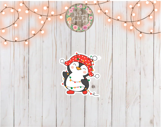 Holiday Penguin with Lights Holographic Vinyl Sticker