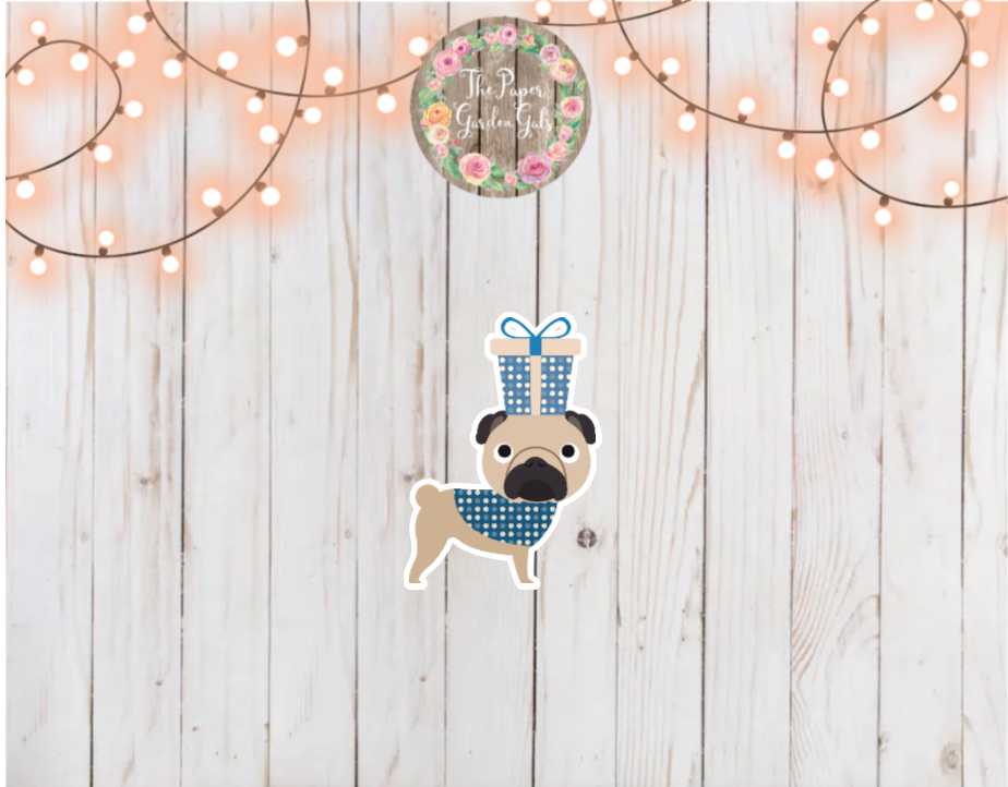 Hanukkah Pug with Present Holographic Vinyl Sticker