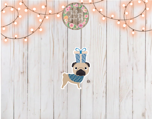Hanukkah Pug with Present Holographic Vinyl Sticker