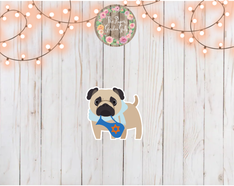 Hanukkah Pug with Vase Holographic Vinyl Sticker