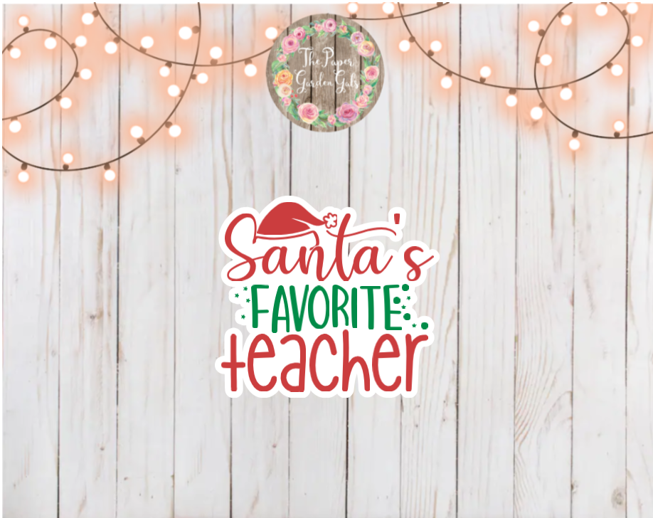 Santa's Favorite Teacher Holographic Vinyl Sticker
