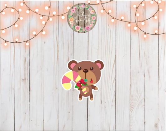 Holiday Bear with Candy Cane Holographic Vinyl Sticker