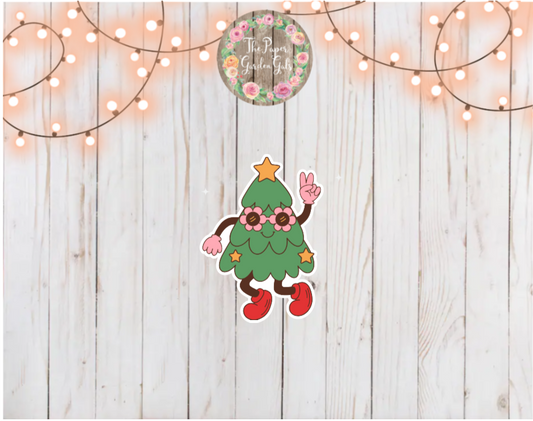 Christmas Tree with Sunglasses Holographic Vinyl Sticker