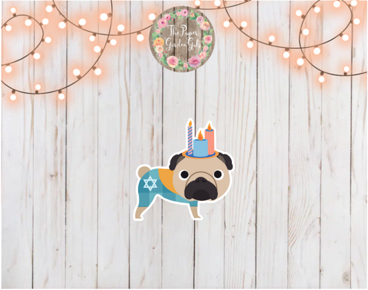 Hanukkah Pug with Candles Holographic Vinyl Sticker