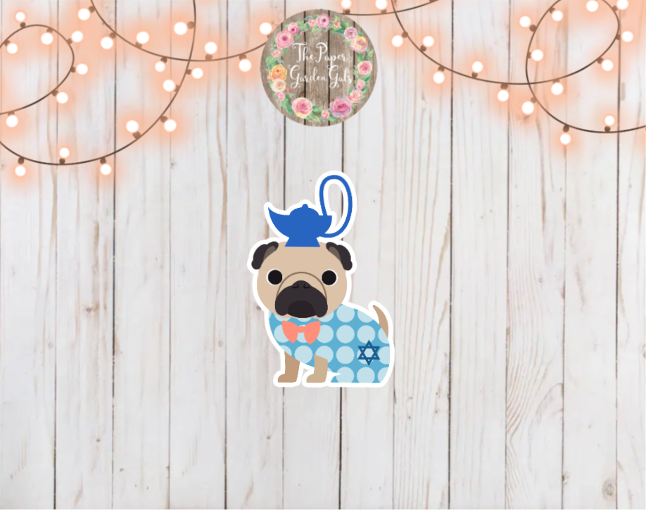 Hanukkah Pug with Lamp Holographic Vinyl Sticker