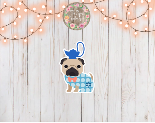 Hanukkah Pug with Lamp Holographic Vinyl Sticker