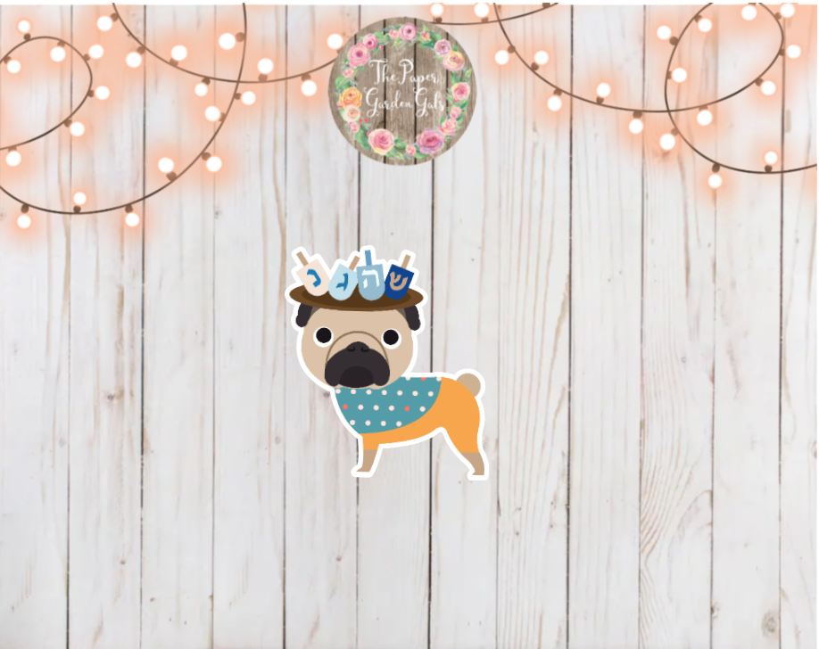 Hanukkah Pug with Driedels Holographic Vinyl Sticker