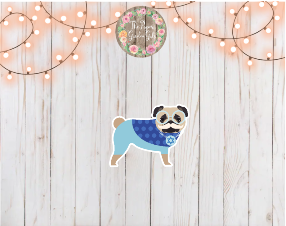 Hanukkah Pug Holographic Vinyl Sticker