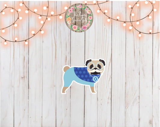 Hanukkah Pug Holographic Vinyl Sticker