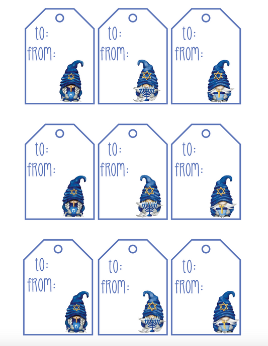 Gnome Hanukkah Printable Gift Tags