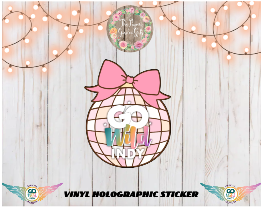 Go Wild Indy Disco Ball with a Bow Vinyl Holographic Sticker