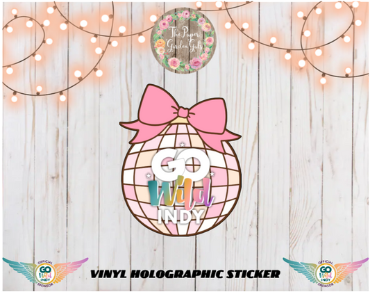 Go Wild Indy Disco Ball with a Bow Vinyl Holographic Sticker