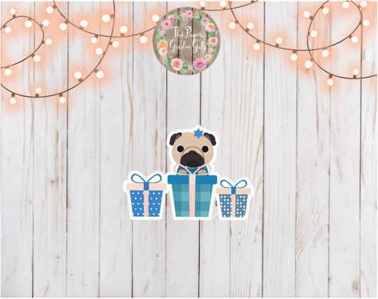 Hanukkah Pug with Presents Holographic Vinyl Sticker