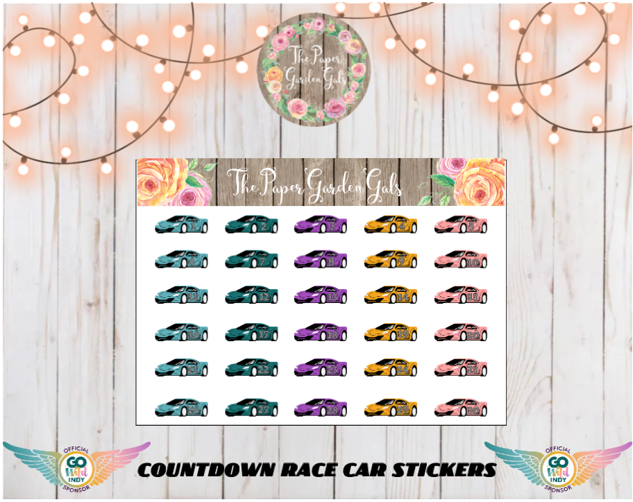 Go Wild 2025 Countdown Race Cars Sticker Sheet