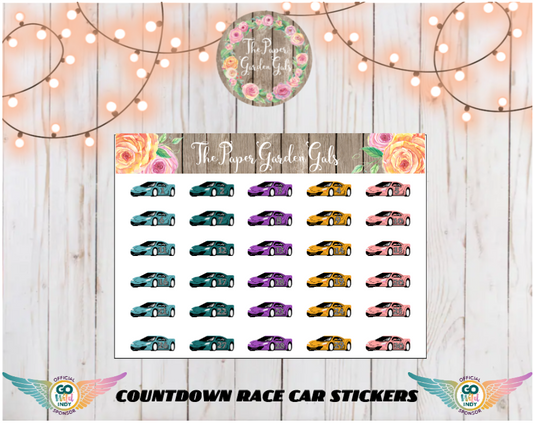 Go Wild 2025 Countdown Race Cars Sticker Sheet