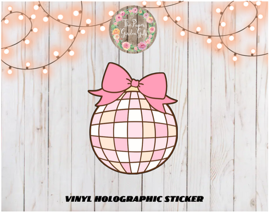 Disco Ball with a Bow Holographic Vinyl Sticker