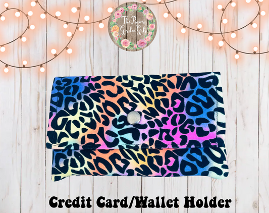Rainbow Cheetah Snap Fabric Closure Credit Card/Wallet Holder
