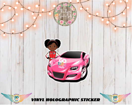 Go Wild Indy Racecar Driver Vinyl Holographic Sticker