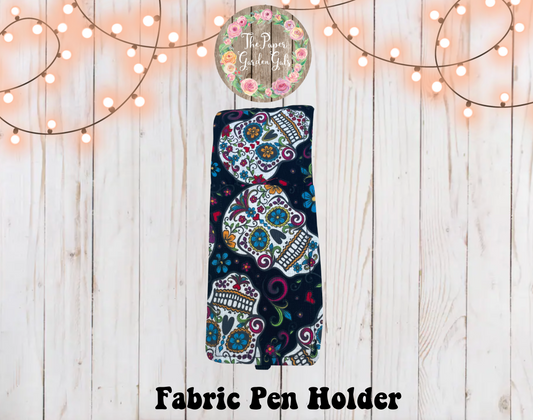 Elastic Fabric Pen Holder - Sugar Skulls