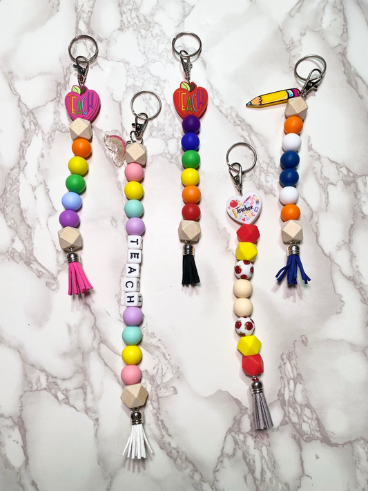 Teacher Silicone Beaded Lanyard Keychain