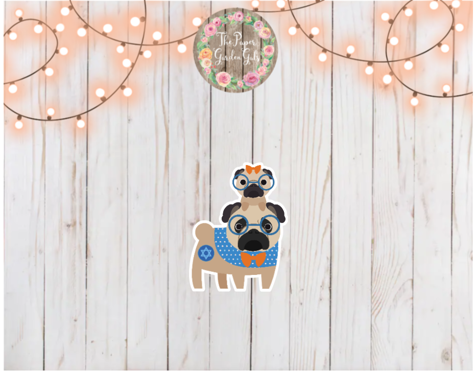 Hanukkah Pugs Holographic Vinyl Sticker