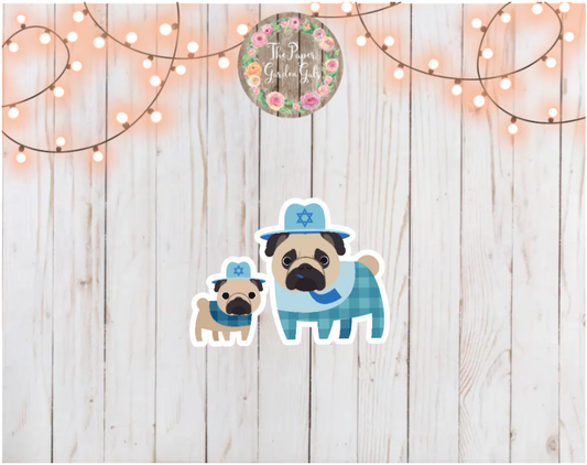 Hanukkah Pugs with Hats Holographic Vinyl Sticker