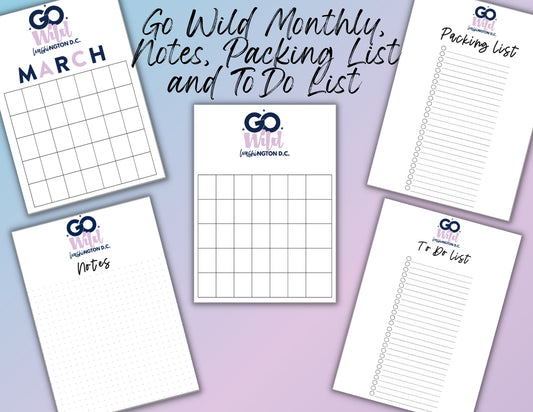 Go Wild B6 Printable Calendar, Notes, Packing List & To Do List (Digital Download)