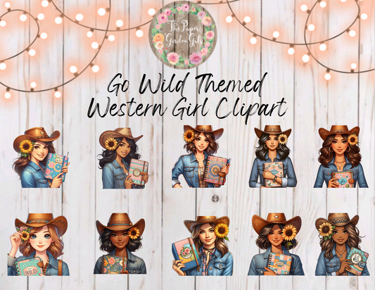 Go Wild Themed Western Girls Clipart (Digital Download)