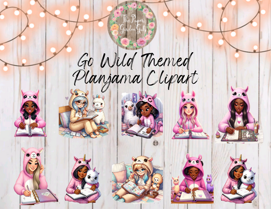 Go Wild Themed Llama Pajama Clipart (Digital Download)