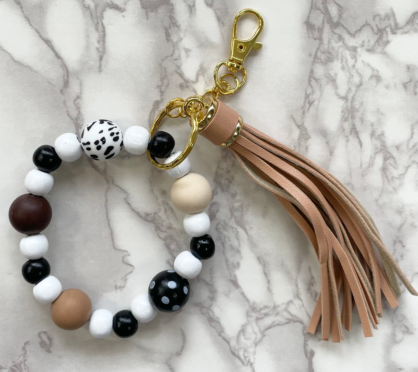 Wristlet Keychain with Light Brown Tassel