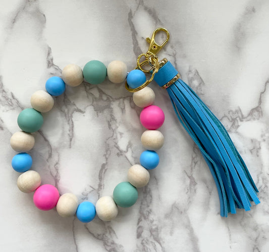 Colorful Wristlet Keychain with Blue Tassel