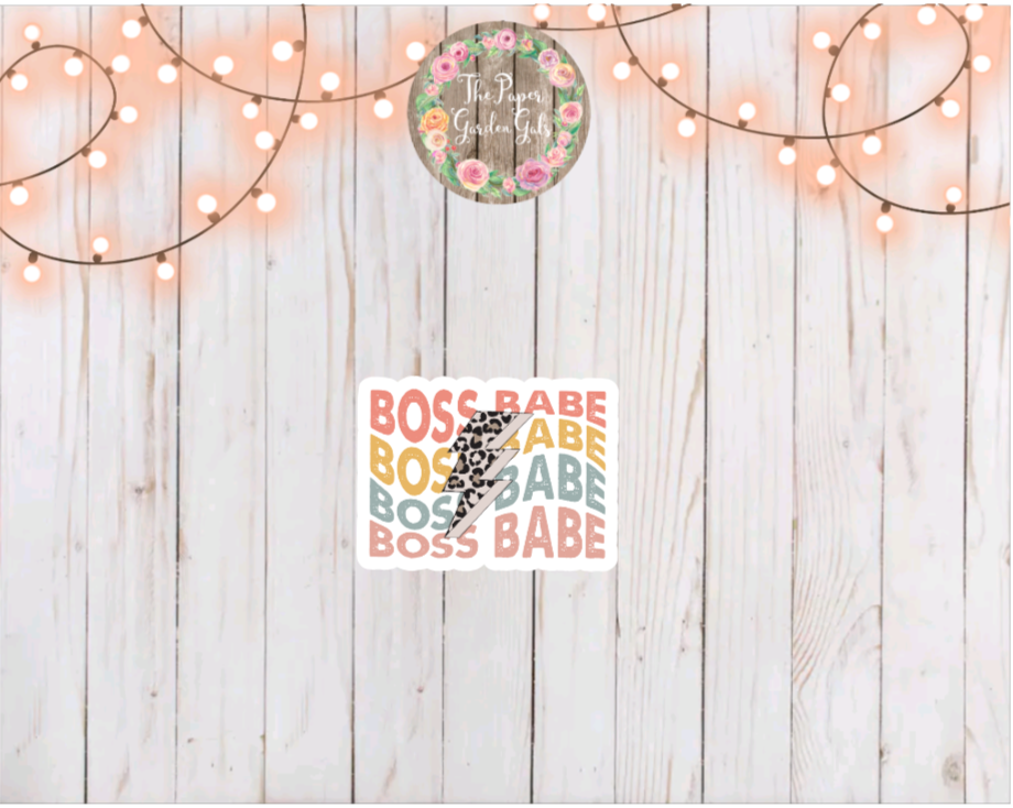 Boss Babe Leopard Lightning Bolt Vinyl Holographic Sticker