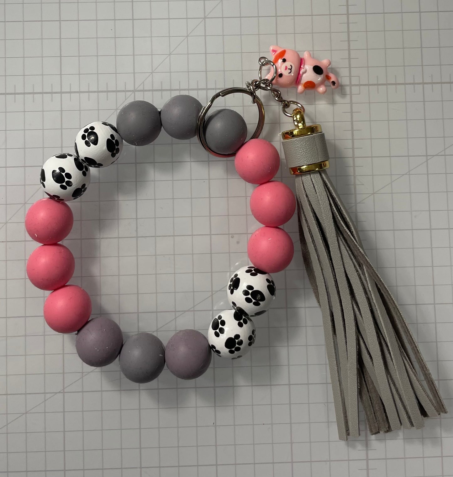 Paw Print Wristlet Keychain with Tassel