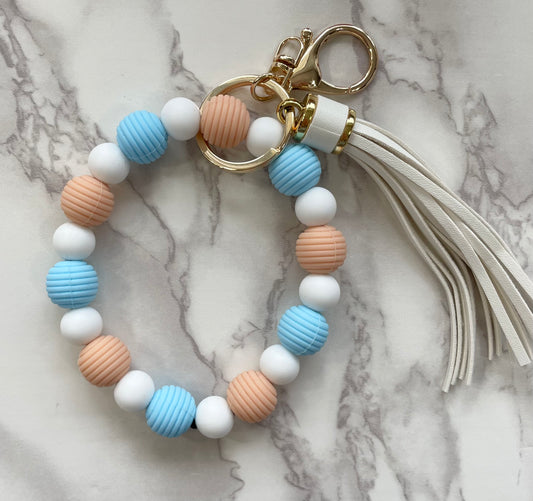 Wristlet Keychain with White Tassel